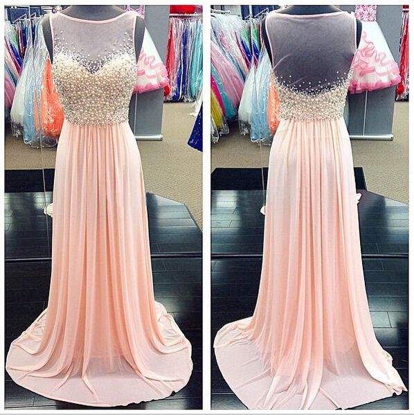 Long Prom Dress, Peach Prom Dress, Available Prom Dress, Elegant Prom Dress, Beading Prom Dress, Prom Gown, Modest Prom Dress, Evening Dress