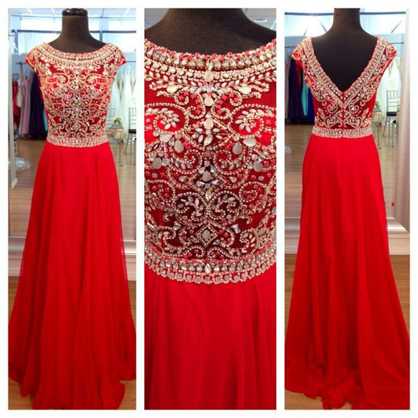 Red Prom Dresses,long Prom Dresses, Chiffon Prom Dresses, Beade Prom Dresses, Cap Sleeve Prom Dresses, Prom Gowns