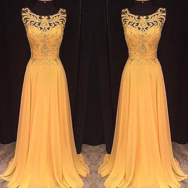 Prom Dresses, Yellow Prom Dresses Long Yellow Prom Dress, Yellow Chiffon Long Prom Dress, Yellow Evening Dress