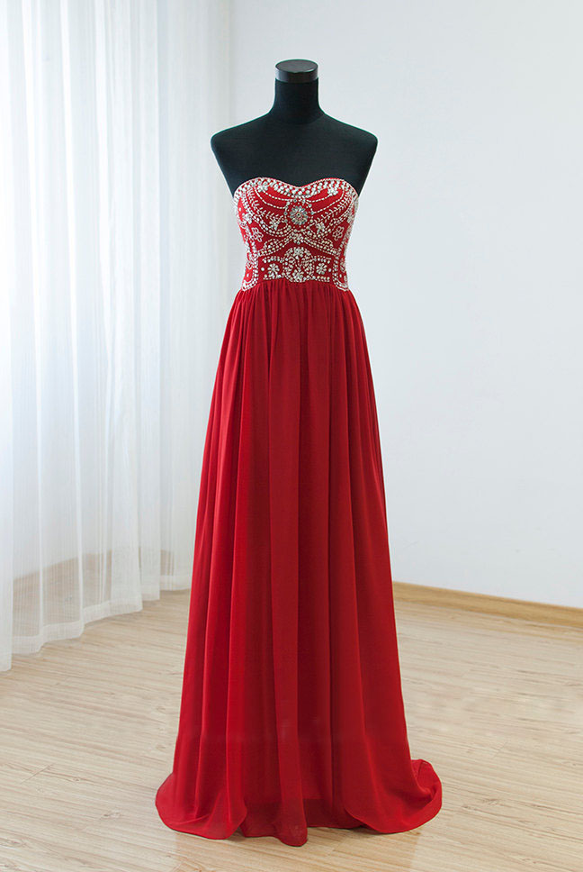 Sexy Prom Dresses,red Prom Dress,chiffon Evening Gown,long Formal Dress,beaded Prom Gowns,evening Dresses