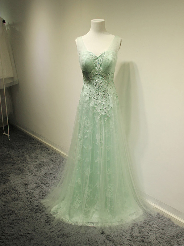 Mint Green Prom Dresses,2016 Evening Dresses, Fashion Prom Gowns,elegant Prom Dress,lace Prom Dresses,chiffon Evening Gowns,formal Dress