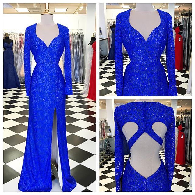 Royal Blue Prom Dresses,lace Evening Dress,sexy Prom Dress,prom Dresses With Long Sleeves,charming Prom Gown,open Back Prom Dress,mermaid