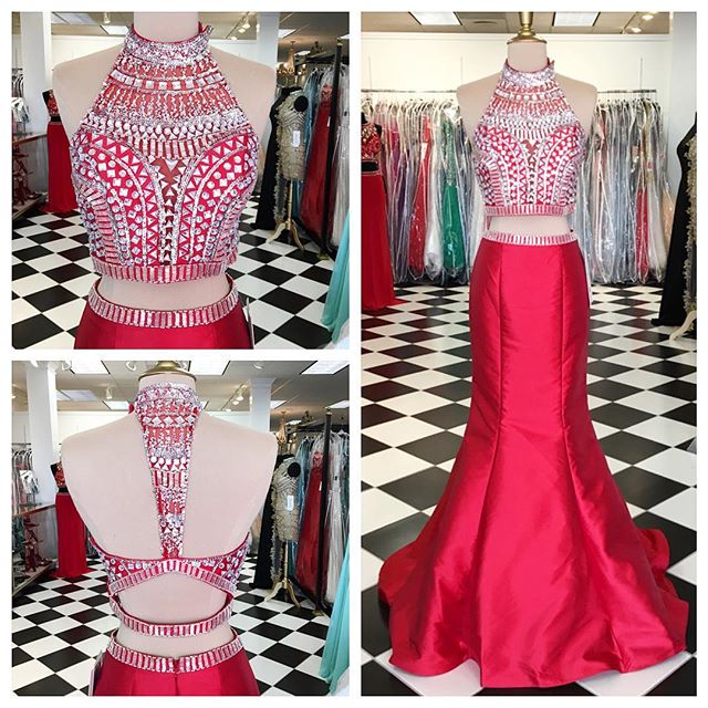 2 Piece Prom Gown,two Piece Prom Dresses,red Evening Gowns,2 Pieces Party Dresses,evening Gowns,sparkle Formal Dress For Teens