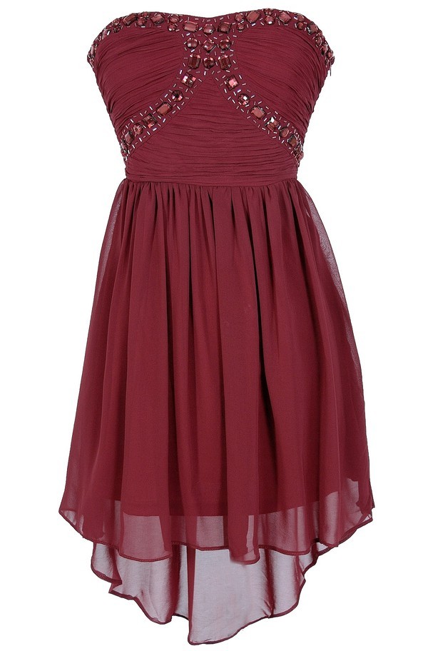corduroy overall dress burgundy Mini/Short Burgundy Prom Dress, Puffy Cute Burgundy Homecoming Dress –  shopluu main image 0