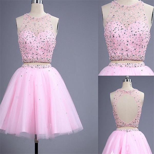Short Pink Homecoming Dress,tulle Homecoming Dress,sparkly Homecoming Dress,two Pieces Homecoming Dress,open Back Homecoming Dress,junior Lovely
