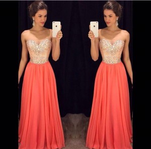 Coral Prom Dresses,fitted Evening Gowns,sexy Formal Dresses,beaded Prom Dresses,beadings Evening Gown,modest Evening Dress,chiffon Prom