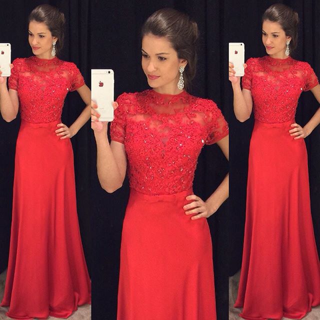 Red Prom Dresses,prom Dress,red Prom Gown,lace Prom Gowns,elegant Evening Dress,modest Evening Gowns,simple Party Gowns,2016 Lace Prom Dress
