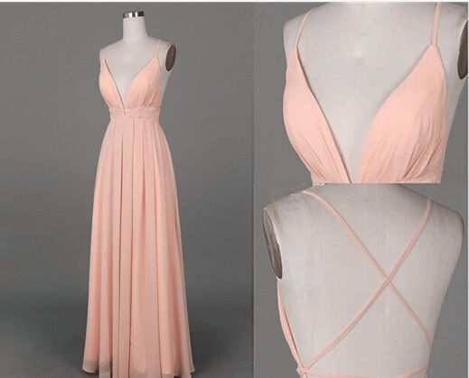 Pink Prom Dresses,long Prom Gown,chiffon Prom Gowns,simple Bridal Dress,evening Dress,elegant Formal Dress,backless Prom Gowns