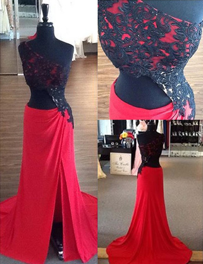 Black Prom Dresses,one Shoulder Prom Dress,lace Prom Dress,long Prom Dresses,red Formal Dresses