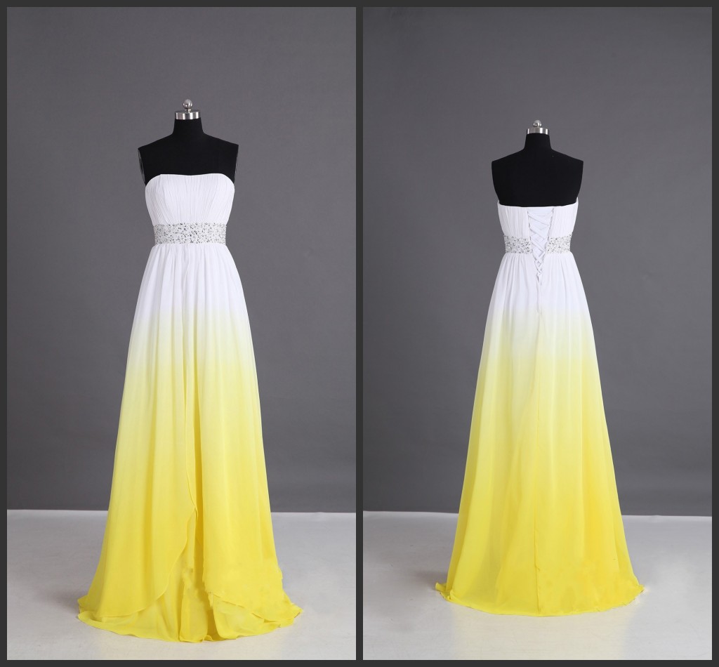 Beaded Beadings Sashed Floor Length 2016 Yellow Prom Dress Long Goan Colorful Dress Amazing Designer Lace Up Back Sleeveless Strapless