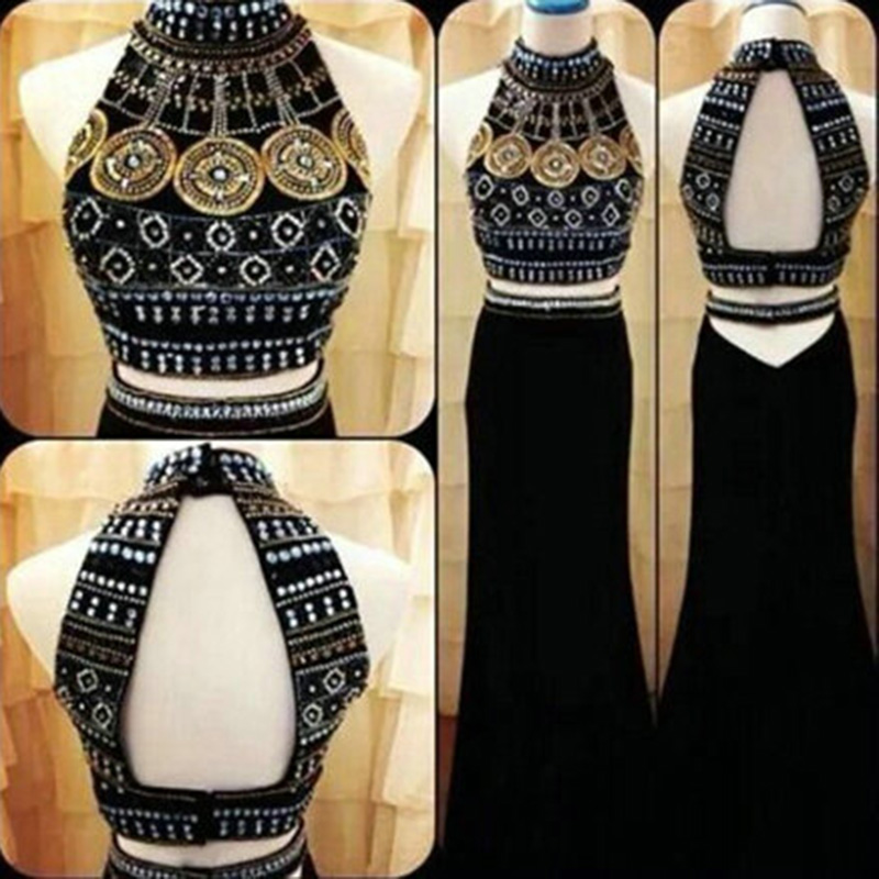 Beaded Prom Dresses,beading Prom Dress,black Prom Gown,2 Pieces Prom Gowns,elegant Evening Dress,two Piece Evening Gowns,2 Pieces Evening Gowns,a