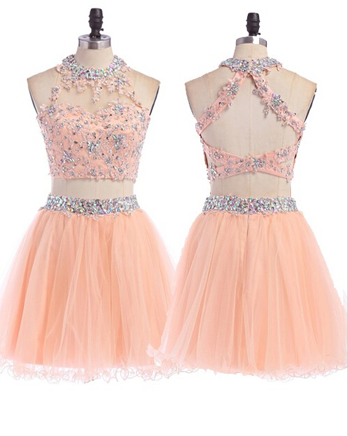 2 Piece Homecoming Dress,short Homecoming Dresses,tulle Homecoming Gown,blush Pink Homecoming Dress,beautiful Prom Gown,2 Piece Cocktail Dress