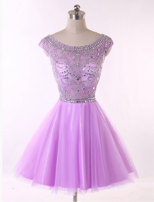 Homecoming Dress,lilac Prom Dresses,tulle Homecoming Gowns,party Dress,short Prom Gown,lilac Cocktail Dress,beading Homecoming Dresses 2016 For
