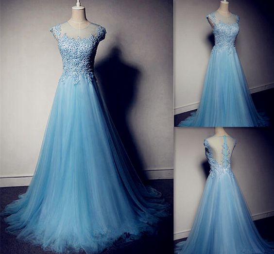 Light Blue Prom Dresses,prom Dress,modest Prom Gown, Prom Gown,princess Evening Dress,tulle Evening Gowns,beaded Party Gowns