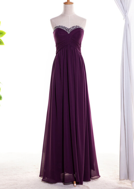 Grape Prom Dresses,grape Prom Dress,silver Beaded Formal Gown,beadings Prom Dresses,sweetheart Evening Gowns,chiffon Formal Gown For Senior Teens