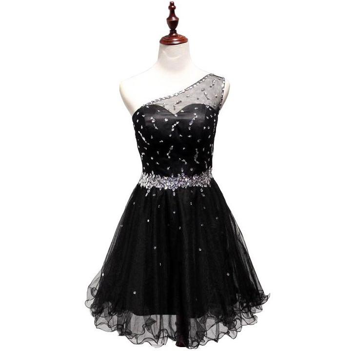 One Shoulder Homecoming Dress,black Homecoming Dresses,tulle Homecoming Dress,party Dress,short Prom Gown,backless Sweet 16 Dress,homecoming