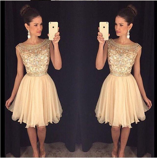 Champagne Homecoming Dress,short Prom Gown,tulle Homecoming Gowns,a Line Beaded Party Dress, Elegant Prom Dresses
