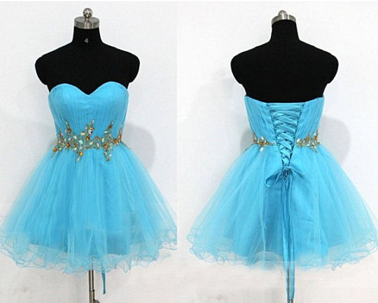 Light Blue Homecoming Dress,sweetheart Prom Gown,tulle Homecoming Gowns,beaded Party Dress, Prom Dresses,sparkly Evening Dress