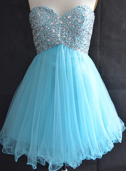 Blue Homecoming Dress,tulle Homecoming Dresses,sparkly Homecoming Gowns,2015 Fashion Prom Gown,sweetheart Sweet 16 Dress,crystals Homecoming