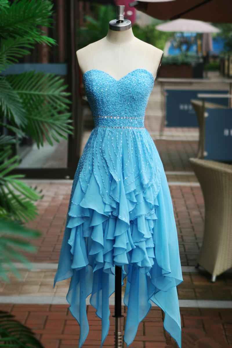 Blue Homecoming Dress,high Low Homecoming Dresses,chiffon Homecoming Gowns,party Dress,high Low Prom Gown,cocktails Dress,homecoming Dresses