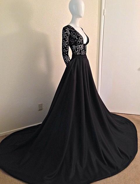 Black Prom Dresses,lace Prom Dress,sexy Prom Dress,sleeves Prom Dresses,charming Formal Gown,high Low Evening Gowns,black Party Dress,prom Gown