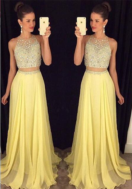 2 Pieces Prom Dresses,2 Piece Evening Gowns,simple Formal Dresses,prom Dresses,teens Fashion Evening Gown,beadings Evening Dress,party