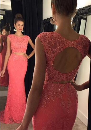 2017 Fashion Prom Dresses,lace Prom Dress,mermaid Formal Gown,2 Pieces Prom Dresses,lace Evening Gowns,2 Piece Formal Gown For Teens