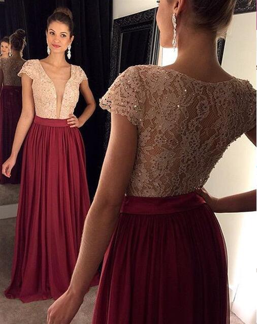 Burgundy Prom Dresses,lace Evening Dress,prom Gowns With Sheer Sleeves,mermaid Prom Gown,beautiful Lace Formal Gown