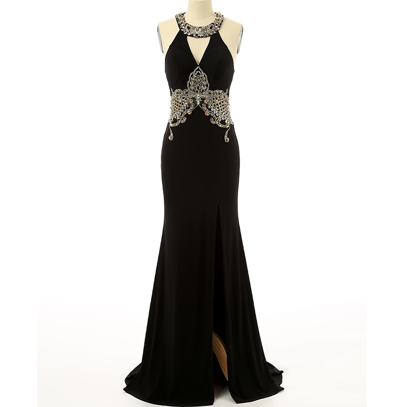 slim fit dress slacks Dramatic Gold Black Shimmery Gold Applique Choker Prom Dress main image 1