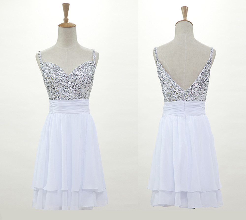 White Homecoming Dress,sparkle Homecoming Dresses, Style Homecoming Gowns,fashion Prom Gowns,classy Sweet 16 Dress,silver Beading Homecoming