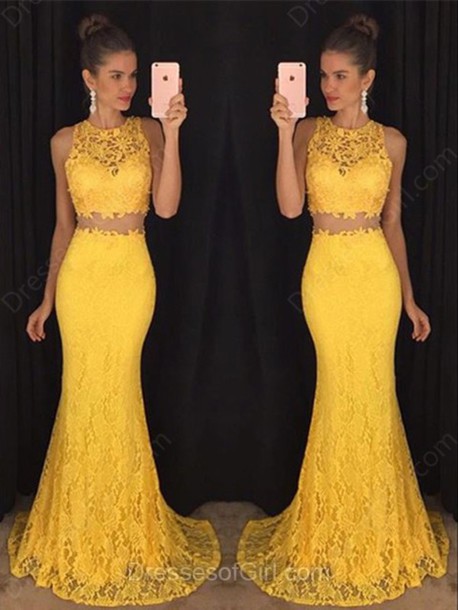2 Piece Prom Gown,two Piece Prom Dresses,2 Pieces Party Dresses,lace Evening Gowns,formal Dress For Teens