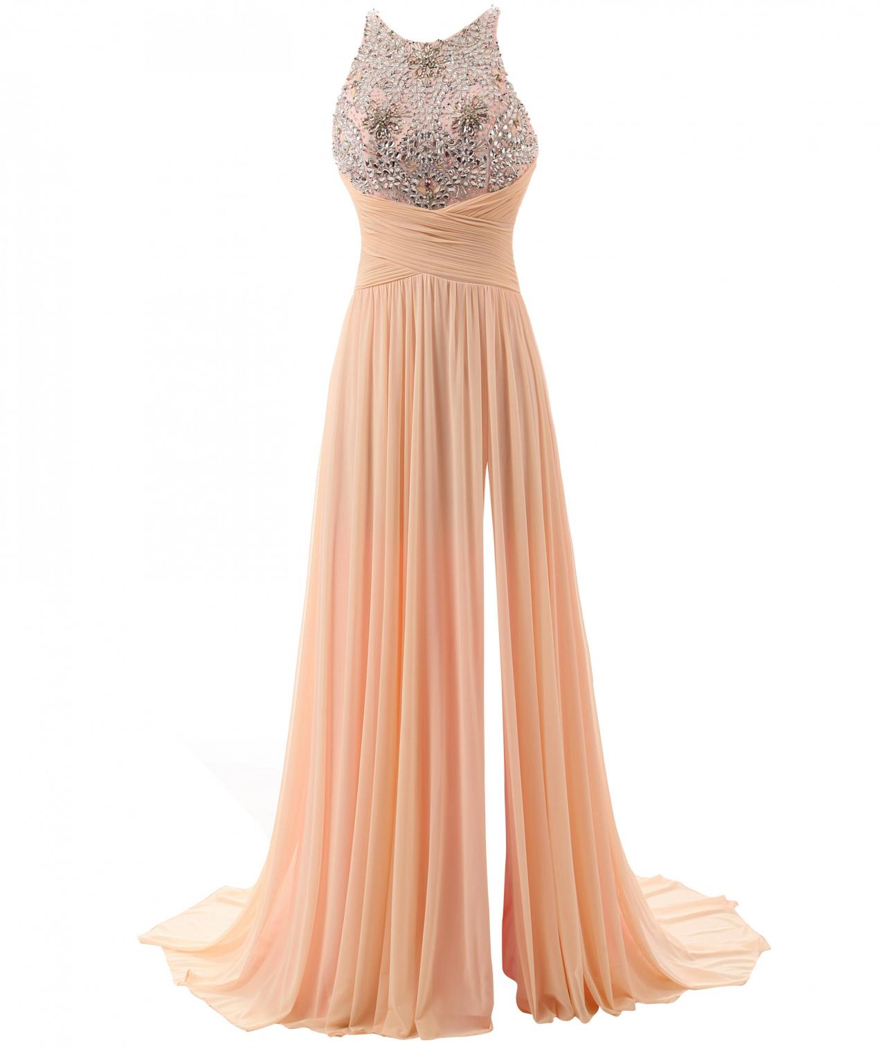 2017 Fashion Pink Long Prom Dresses,custom Made Beading Chiffon A-Line Evening Dresses,sexy Formal Women Gowns, image size:1280x1515