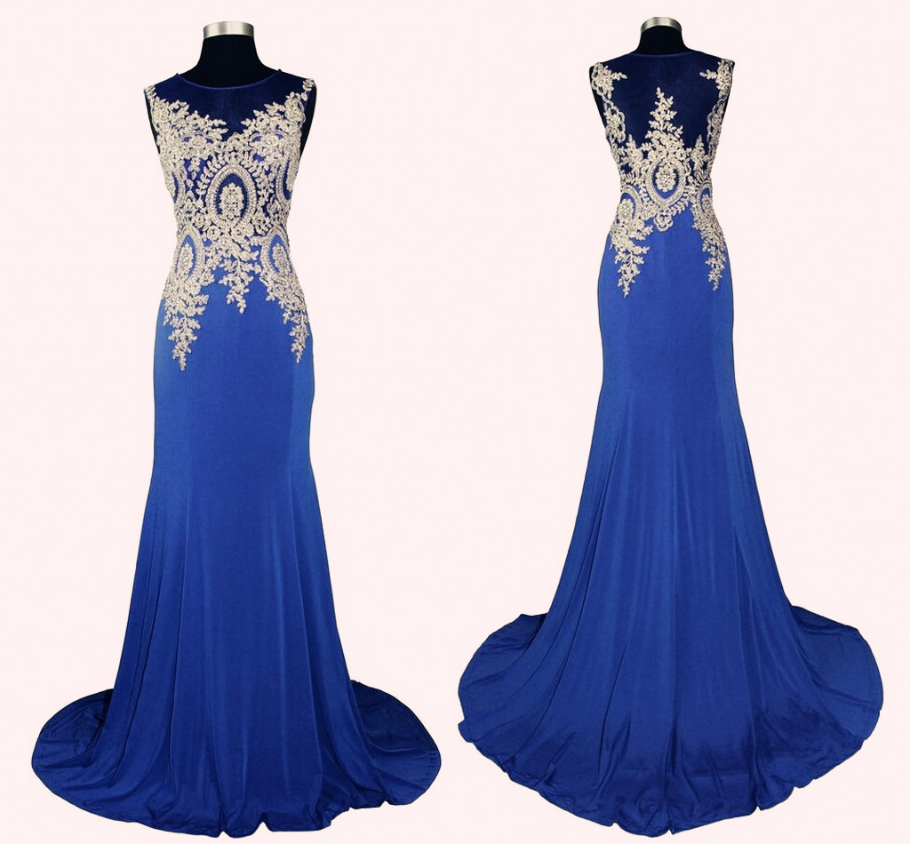 Beautiful Royal Blue Handmade Mermaid Prom Gowns, Evening Dresses, Blue