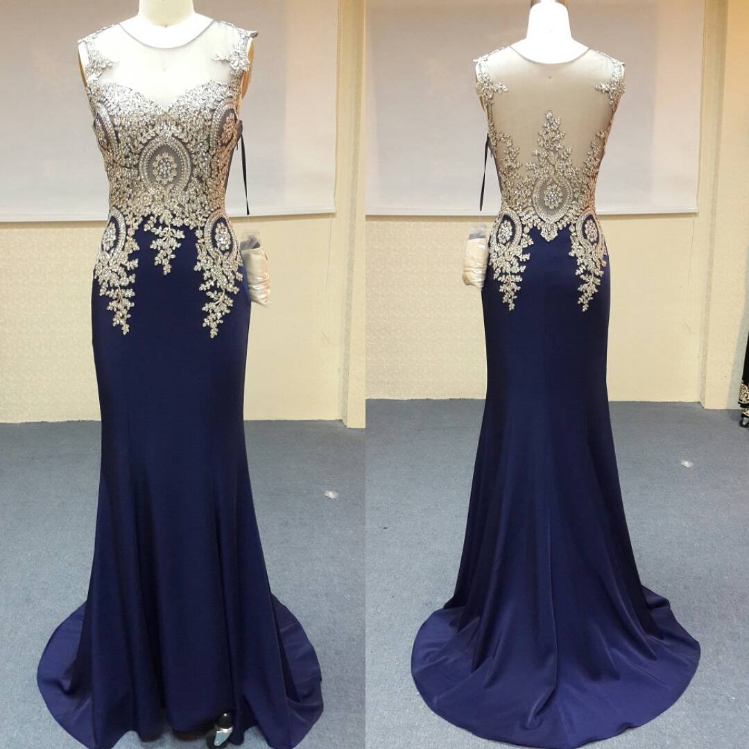navy blue and gold evening gown
