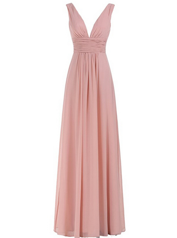 Women's Sexy Deep V-neck Bridesmaid Dress Ruched Waist Prom Gowns ...