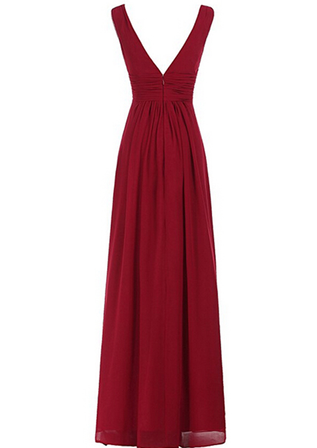 Women's Sexy Deep V-neck Bridesmaid Dress Ruched Waist Prom Gowns ...