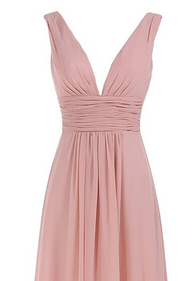 Women's Sexy Deep V-Neck Bridesmaid Dress Ruched Waist Prom Gowns ...