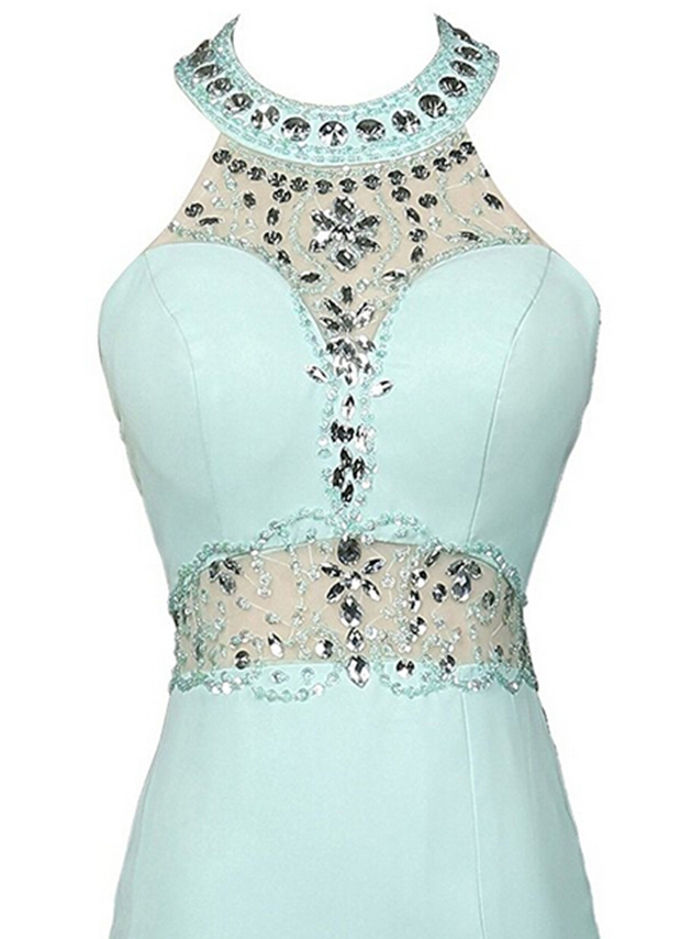 Gorgeous Mermaid Sleeveless Halter Floor-Length Beading Chiffon Two Piece Prom Dresses main image 1
