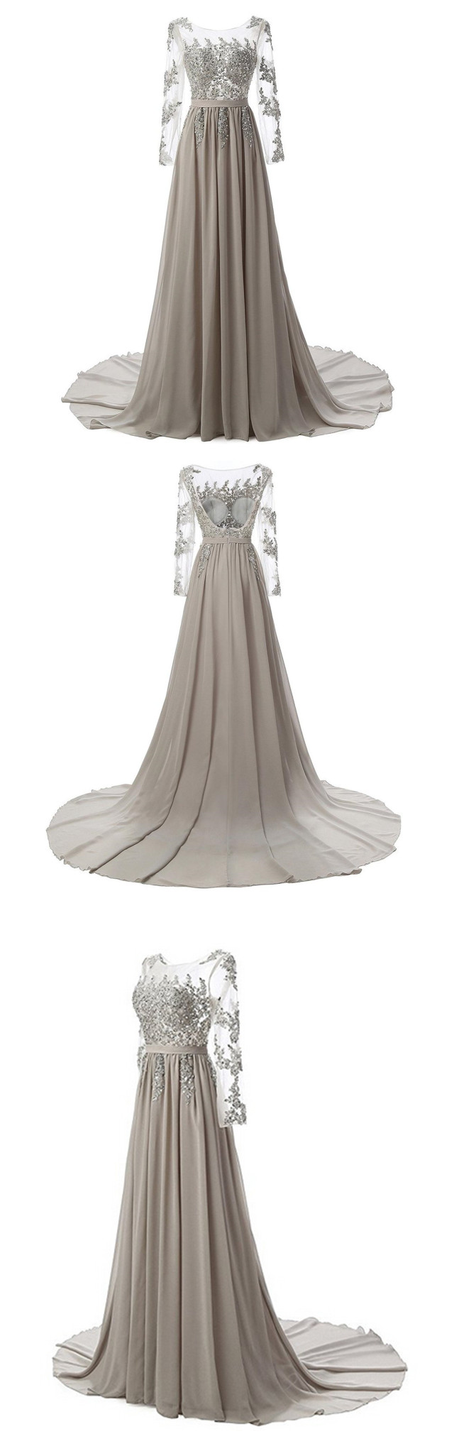 Women's Long Evening Dresses Chiffon Lace A Line Prom Party Gown With