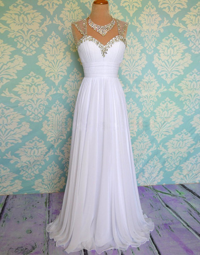 White Prom Dress, Long Prom Dress, Custom Prom Dress, Chiffon Prom Dress, Prom Dress, Beach Wedding Dress