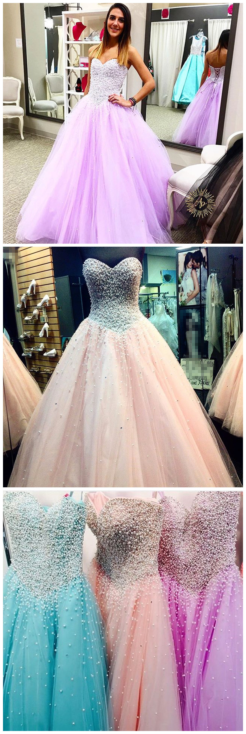 Prom Dress,modest Prom Dress,elegant Pearl Beaded Sweetheart Ball Gown Prom Quinceanera Dresses