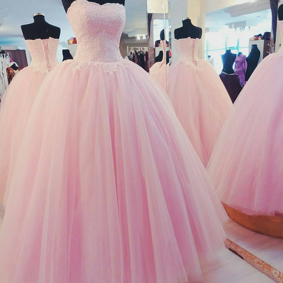 Prom Dress,modest Prom Dress,pink Tulle Wedding Dresses Lace Appliques,ball Gown Wedding Dresses