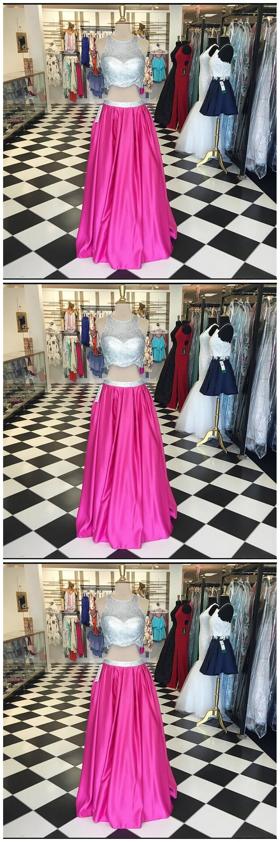 Two Piece Prom Dress, Pink Prom Dresses,evening Dress