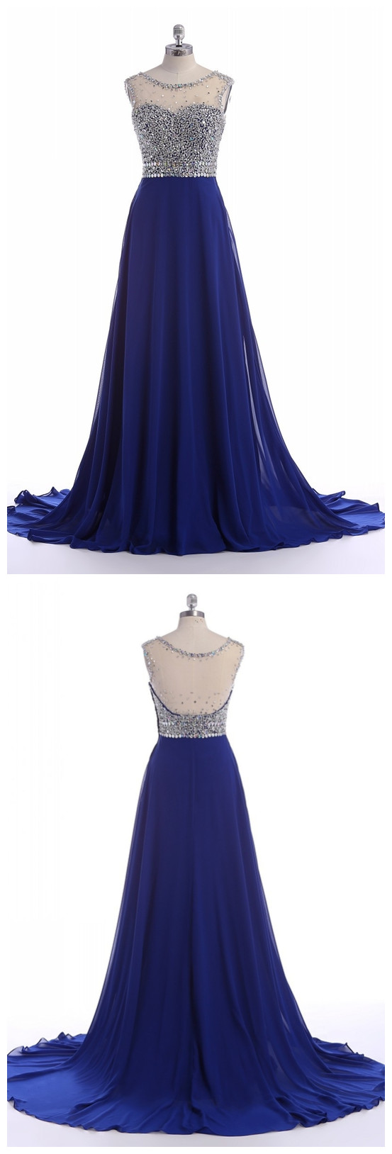 Sleeveless Blue Prom Dress,beading Prom Dresses,long Evening Dress