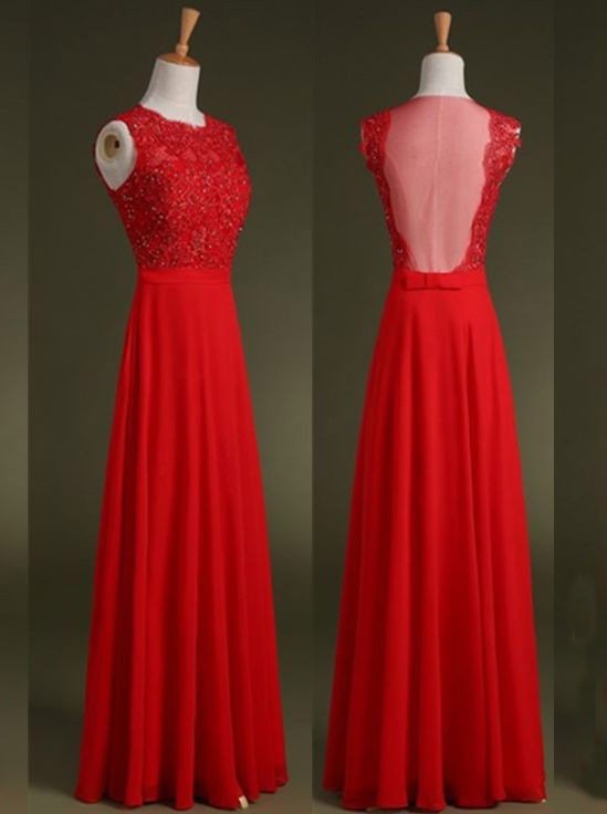 Red Chiffon Prom Dress,applique Prom Dresses,long Evening Dress