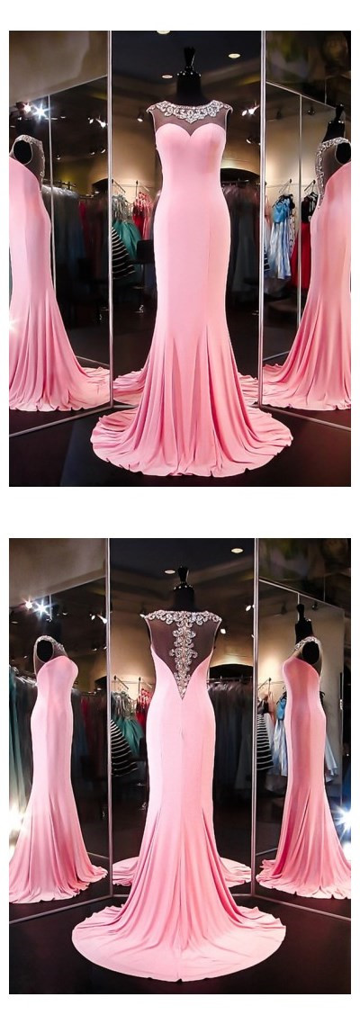 O-neck Prom Dress,pink Prom Dresses,long Evening Dress