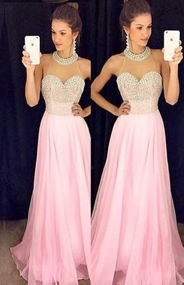 Charming Prom Dress,sexy Evening Prom Dress,pink Chiffon Prom Dress,halter Prom Dress
