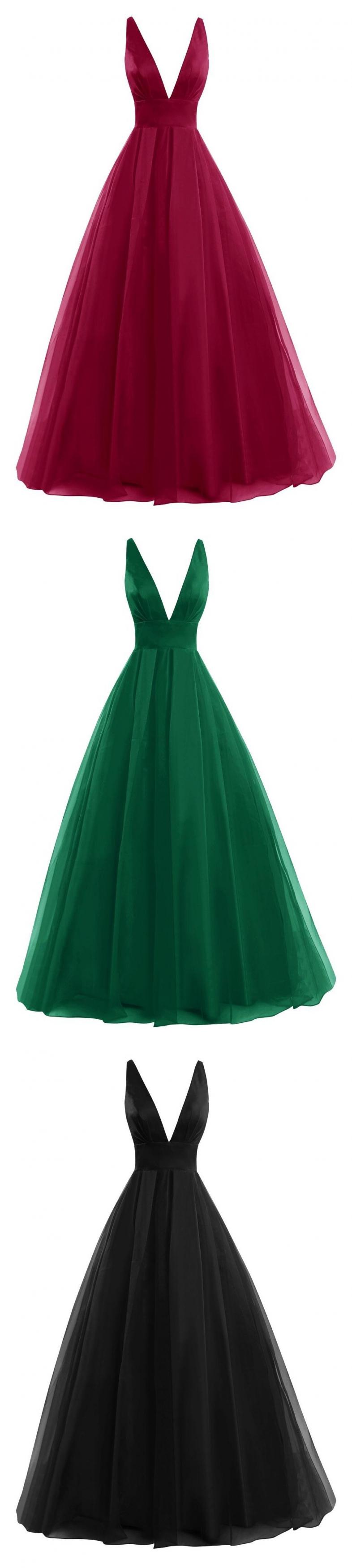 Plunge V Long A-line Chiffon Evening Gown - Formal Gown, Prom Gown