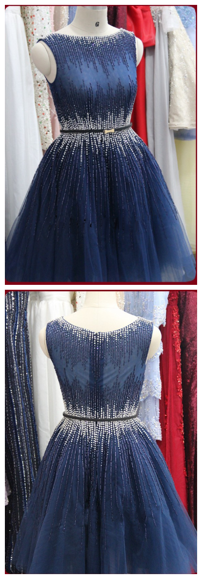 Elegant Sleeveless Navy Blue Short Prom Dress 2017, Party Dress,evening Dress 2017,homecoming Dresses