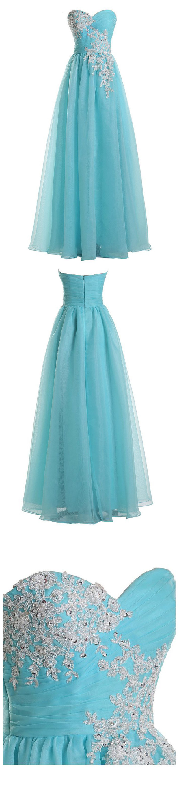 Prom Gown,pretty Sweetheart A-line Floor Length Tulle Blue Prom Dress With Applique